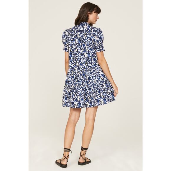 Apiece Apart Las Alturas Blue White Floral Print Puff Sleeve A-Line Mini Dress S - Picture 3 of 16
